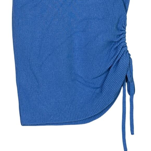 Zara Sleeveless Side Key Hole Tie Ruched Ribbed Tank Top Crop Tank Top S Blue - Picture 8 of 15